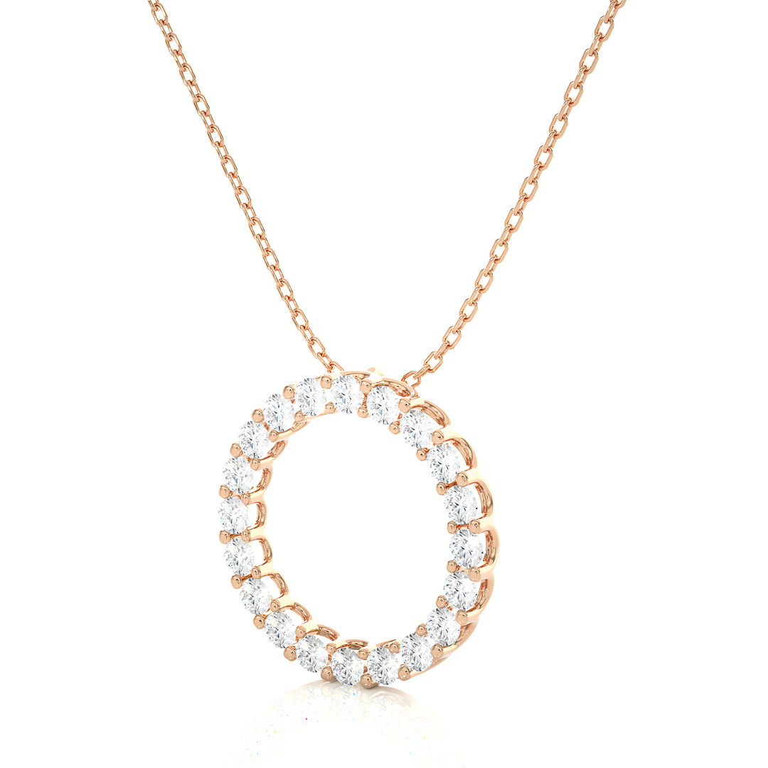 1.64 CT Lab-Grown Diamond Round Circle Pendant Necklace | Solid Gold | 20 Round Diamonds