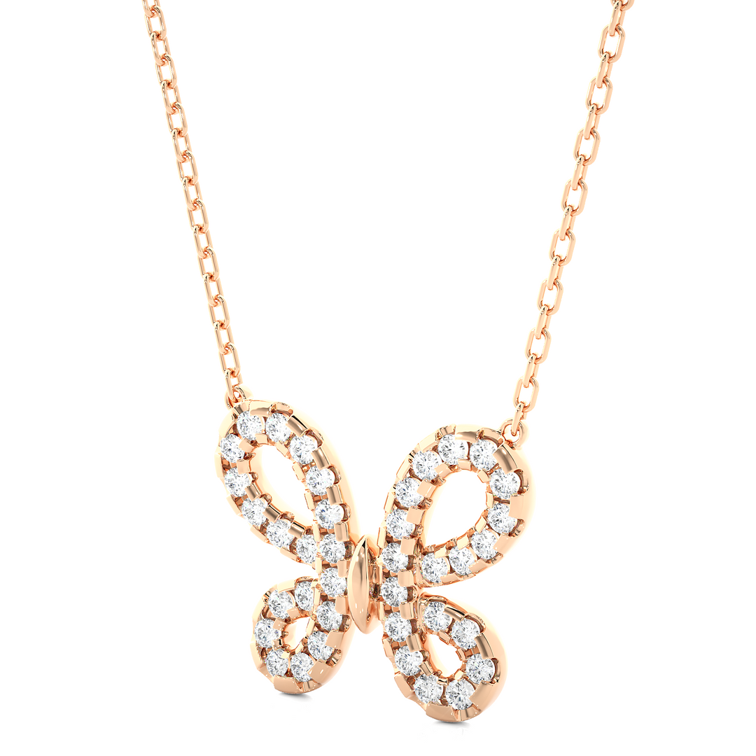 0.31 CT Lab-Grown Diamond Butterfly Pendant Necklace | Solid Gold | 38 Round Diamonds