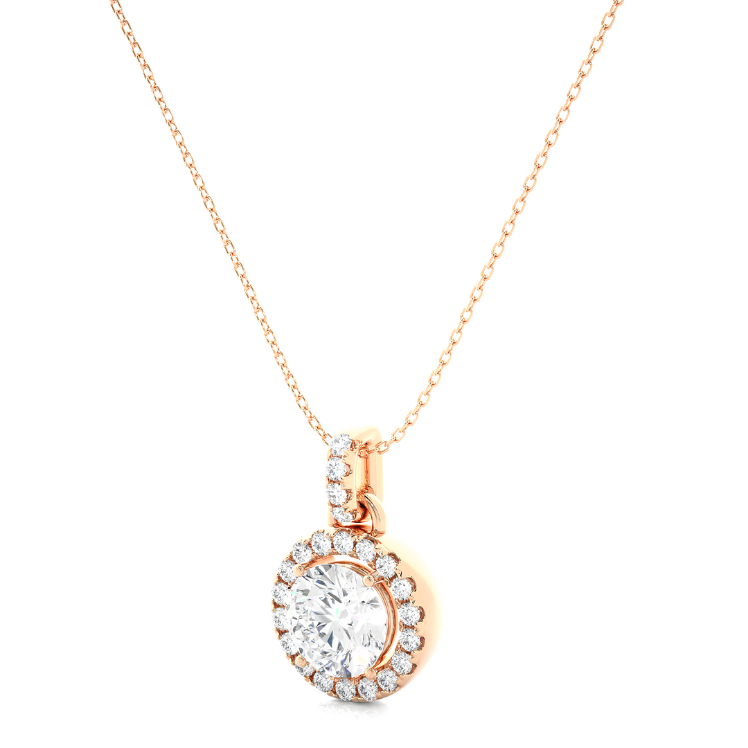 1.52 CT Lab-Grown Diamond Halo Pendant Necklace | Round Diamonds | Solid Gold