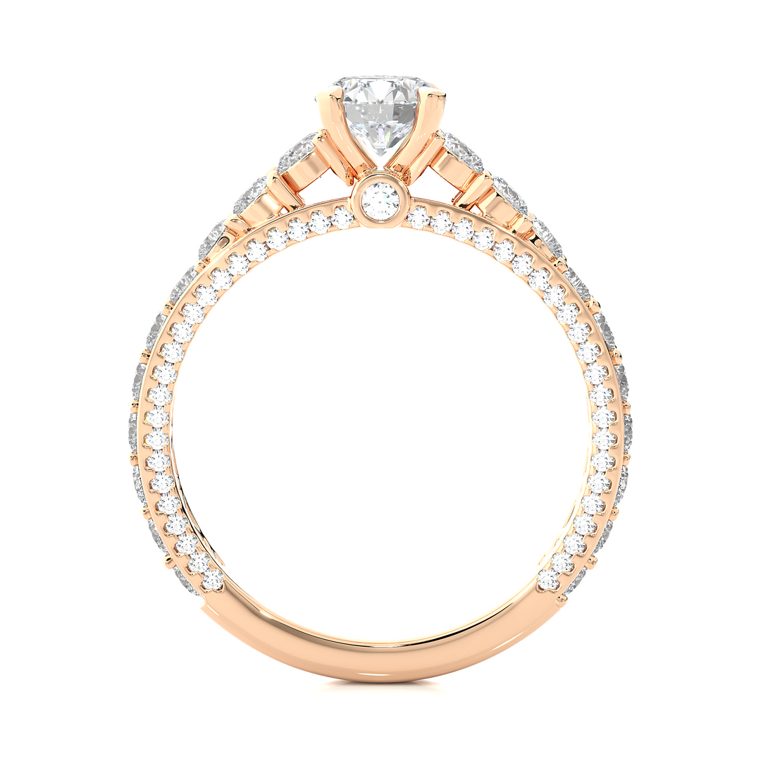 1.79 CT Round Center with Round Side Lab Grown Diamond Three Stone Ring | 111 Stone Gold Band