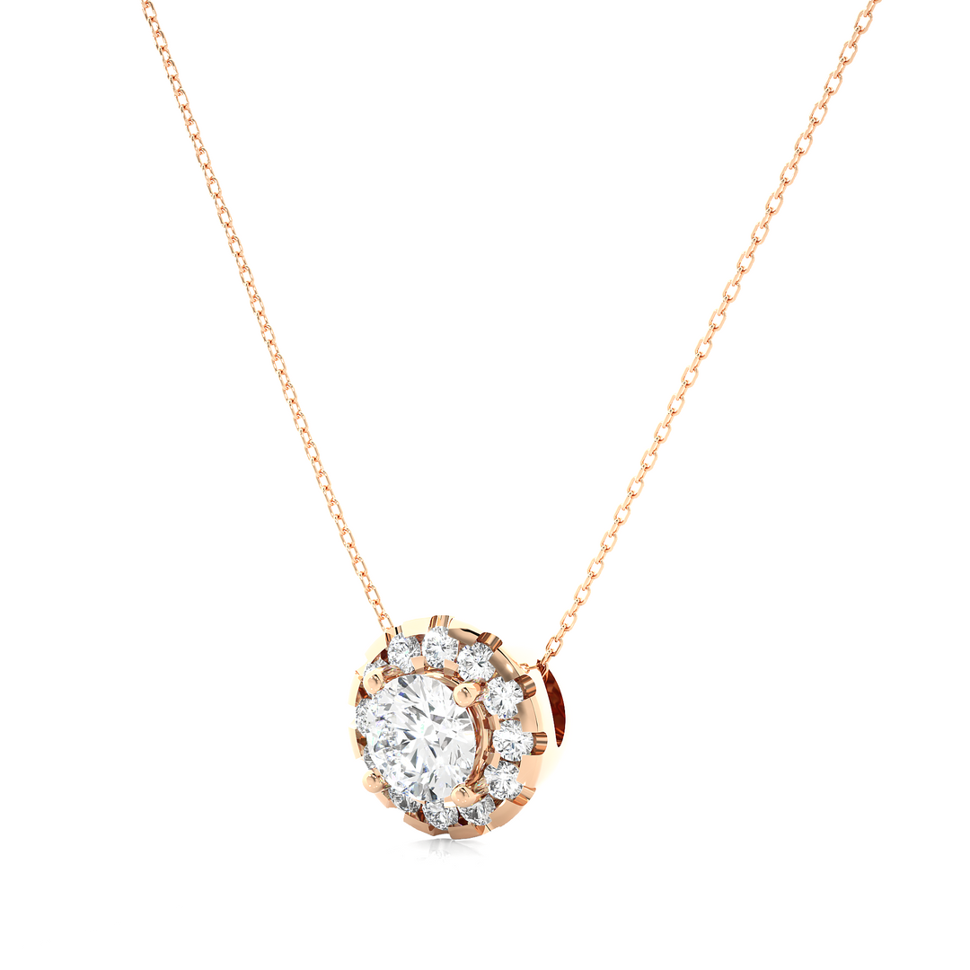 0.34 CT Lab-Grown Diamond Halo Pendant Necklace | Round Diamonds | Solid Gold