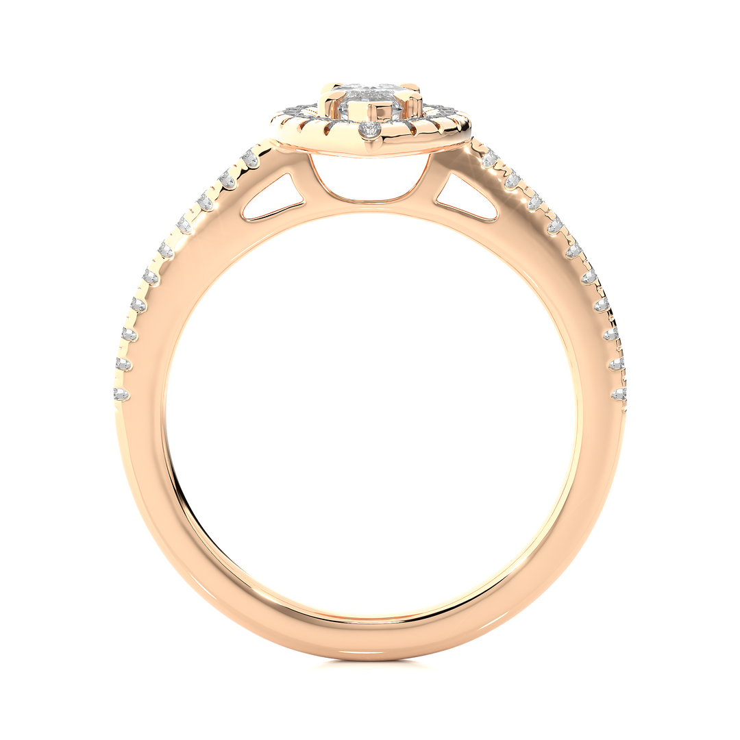 0.89 CT Marquise Halo Lab Grown Diamond Ring with Round Side Stones