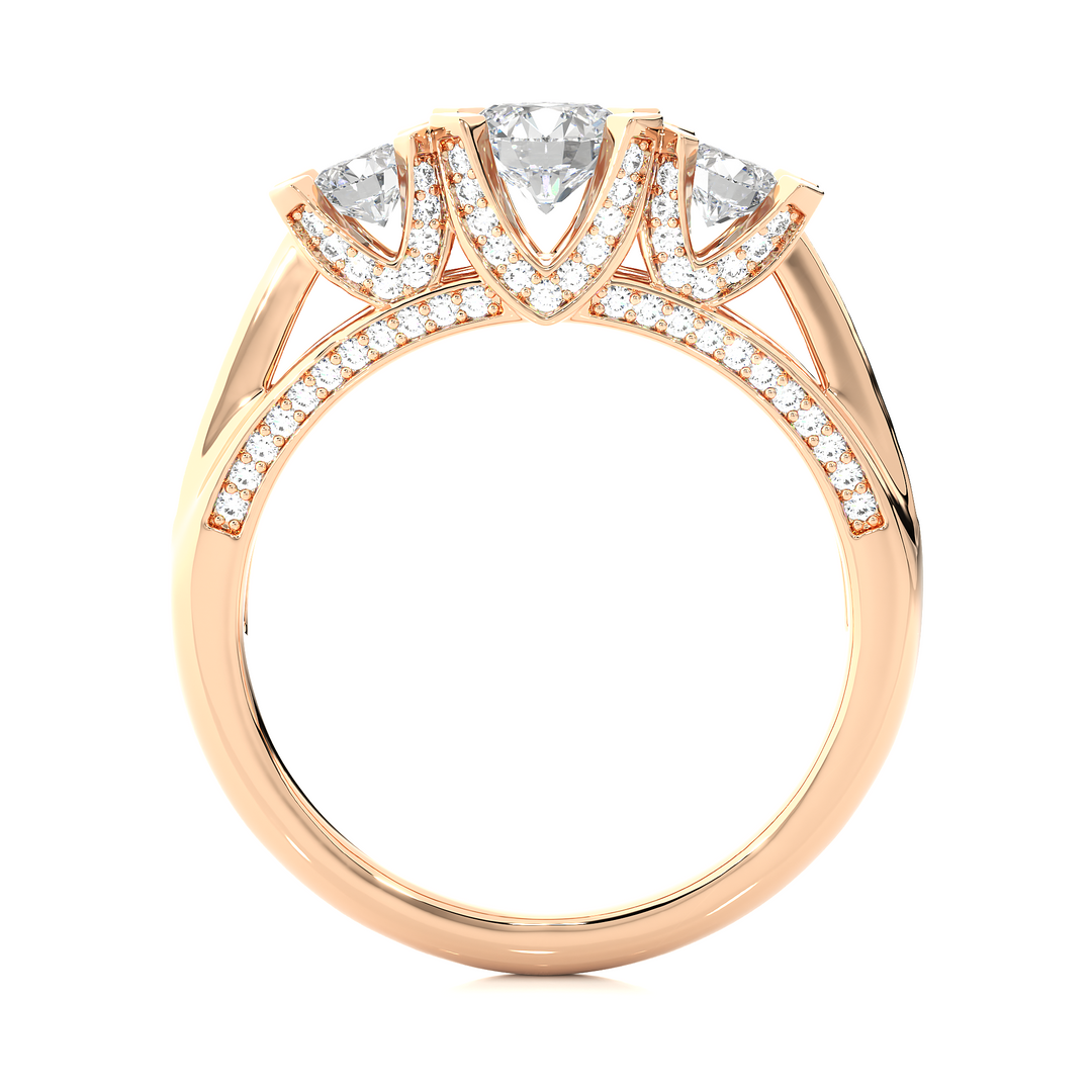 1.20 Carat Three Stone Round Lab-Grown Diamond Ring | Pavé Side Stone Band