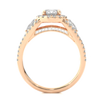 Load image into Gallery viewer, 1.43 CT Round Center with Pear &amp; Round Side Lab Grown Diamond Halo Ring | Split Shank, 83 Stone Gold Band
