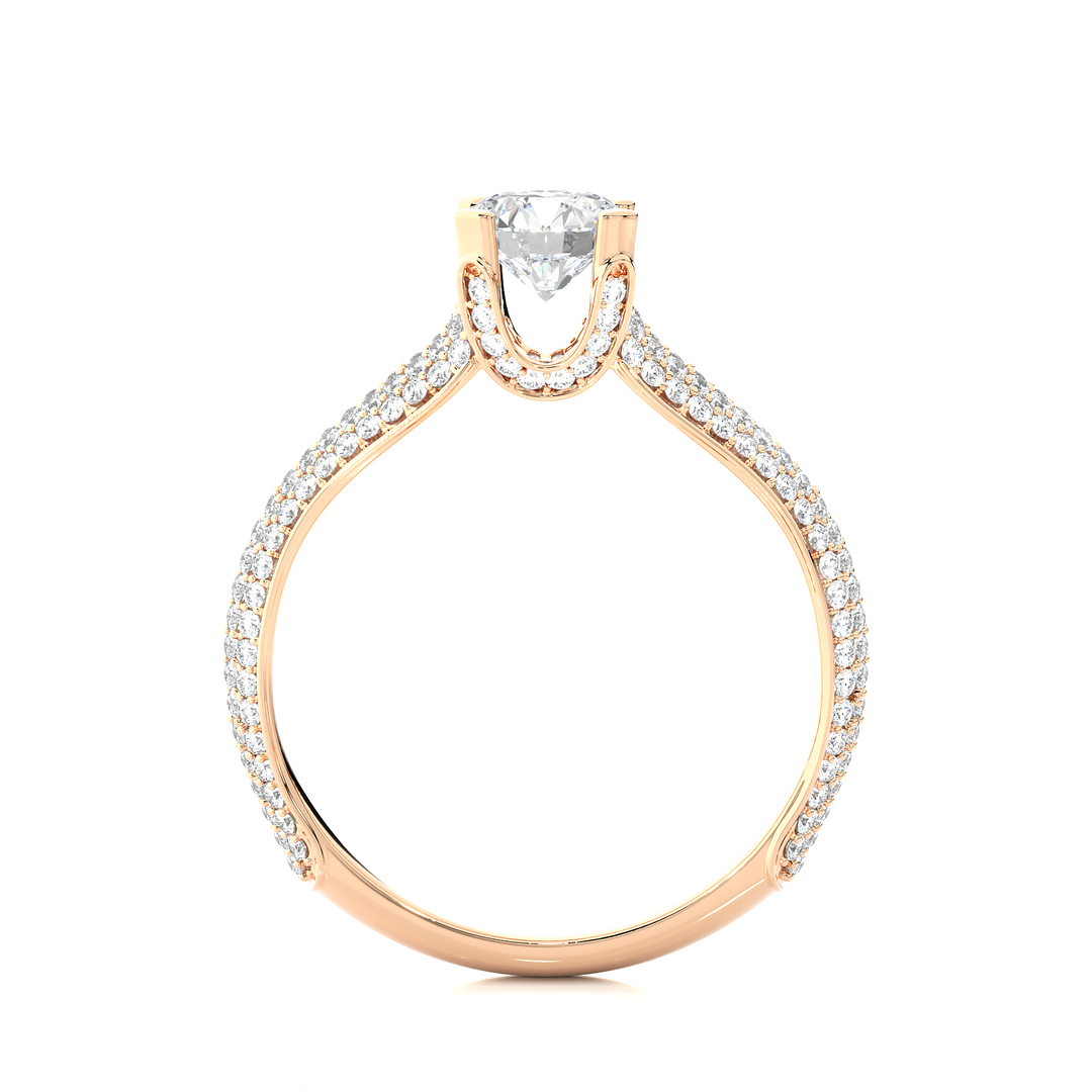 1.13 CTW Round Lab-Grown Diamond Engagement Ring with Four-Row Pave Set E-F / VVS-VS