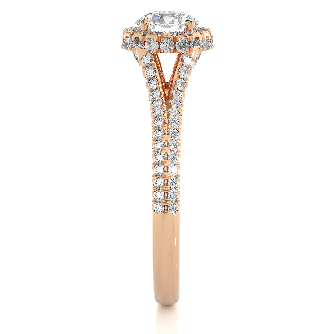 1.07 CT Split Shank Halo Lab Grown Round Diamond Ring with 115 Stones