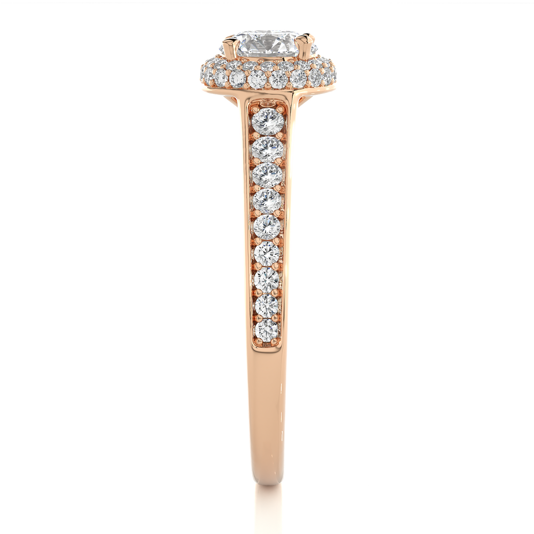 0.92 CT Round Diamond Halo Lab Grown Ring with 59 Stones