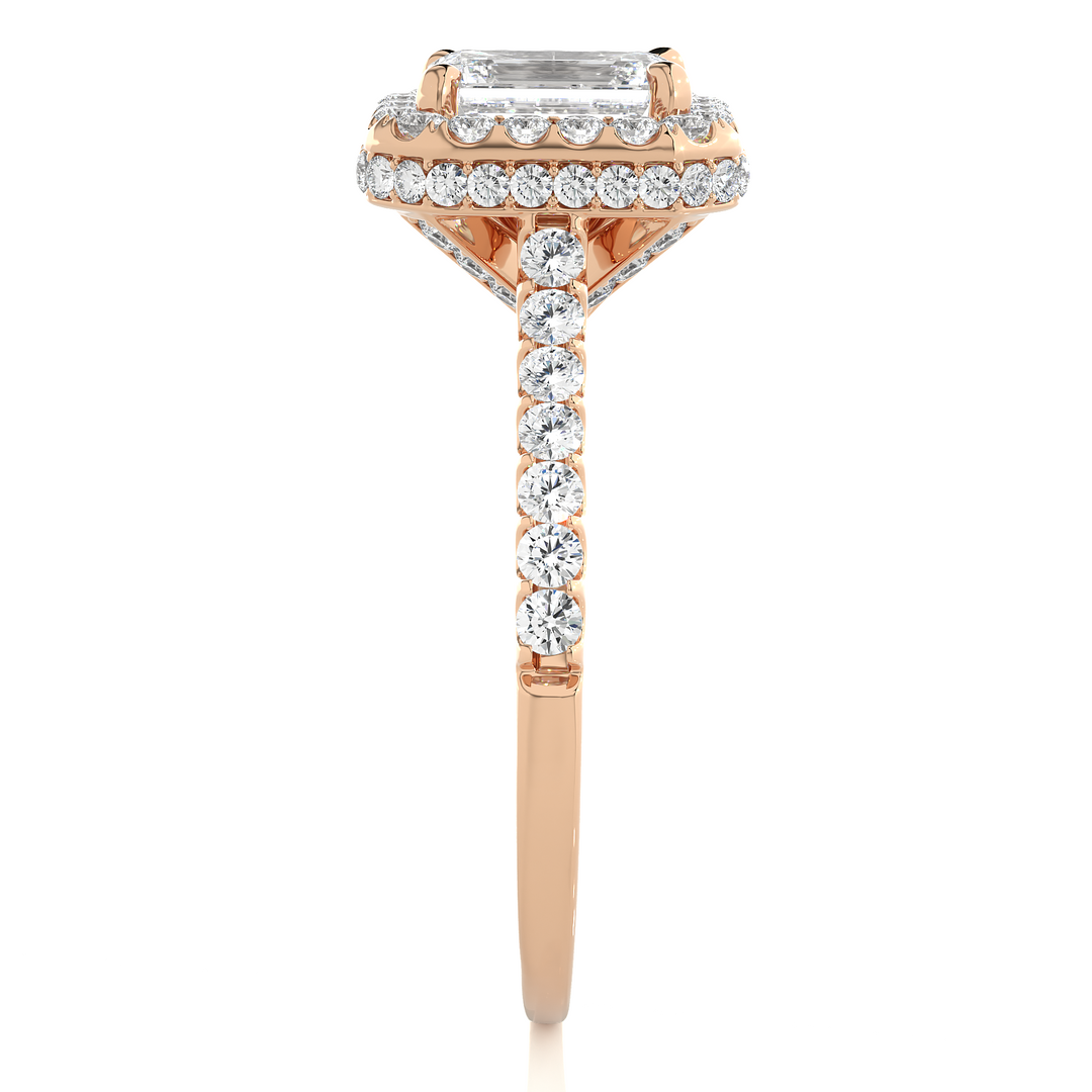 1.44 CT Emerald Center Halo Lab Grown Diamond Ring | 73 Stones