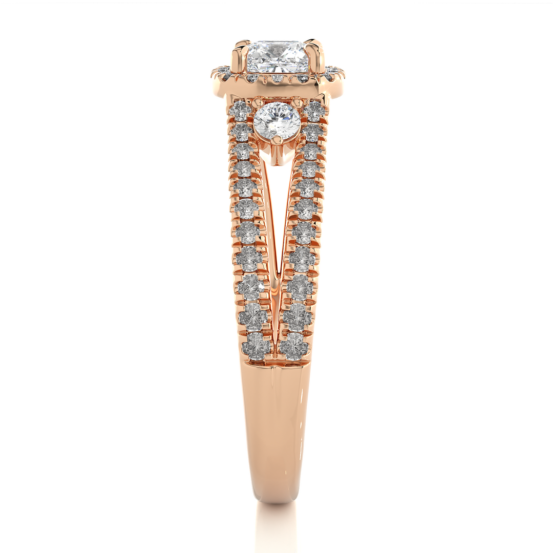 0.96 Carat Three Stone Cushion & Round Lab-Grown Diamond Ring | Micro Pavé Band