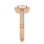 Load image into Gallery viewer, 1.07 CT Emerald Halo Lab Grown Diamond Ring with Milgrain &amp; Side Stones
