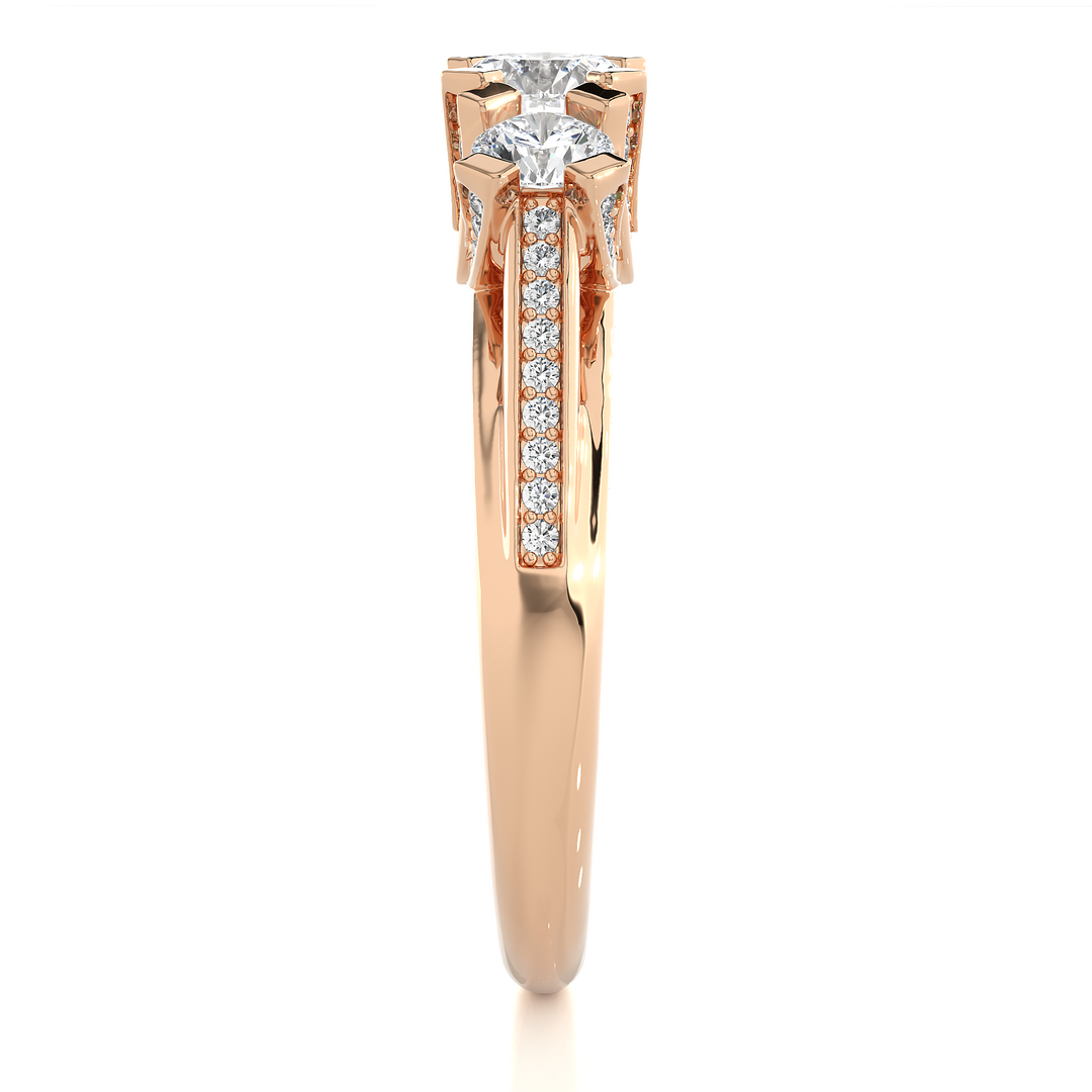 1.20 Carat Three Stone Round Lab-Grown Diamond Ring | Pavé Side Stone Band