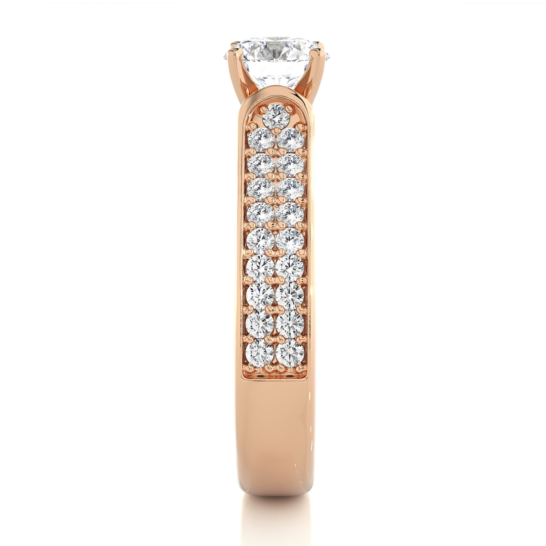 1.29 CTW Round Lab-Grown Diamond Engagement Ring with Two-Row Pave Set E-F / VVS-VS
