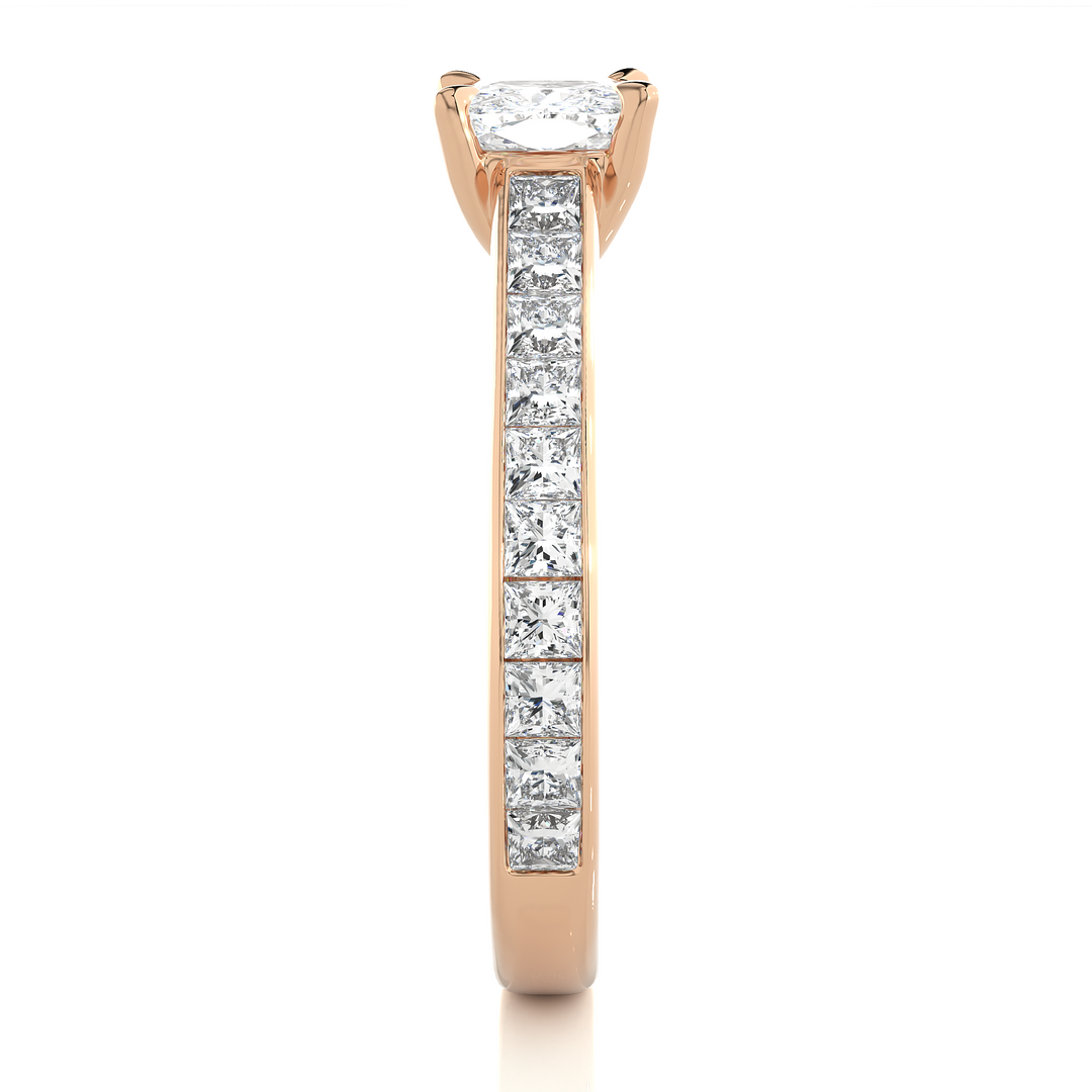 2.12 CTW Cushion Cut Lab-Grown Diamond Engagement Ring with Princess Channel Set Accents
