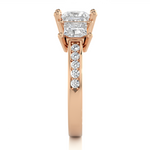 Load image into Gallery viewer, 2.19 CT Princess Cut Three Stone Lab Grown Diamond Ring with Round Side Stones | 13 Stone Gold Band
