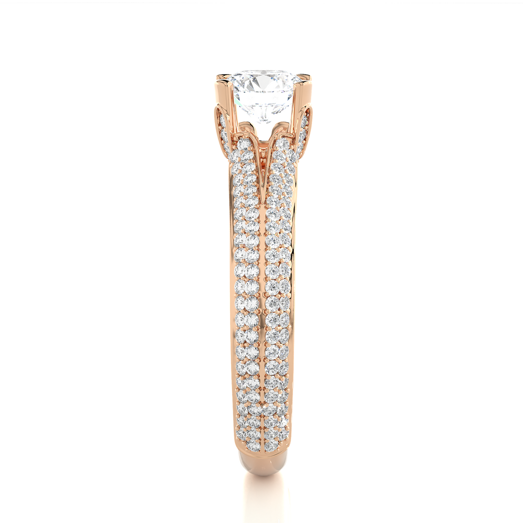 1.13 CTW Round Lab-Grown Diamond Engagement Ring with Four-Row Pave Set E-F / VVS-VS