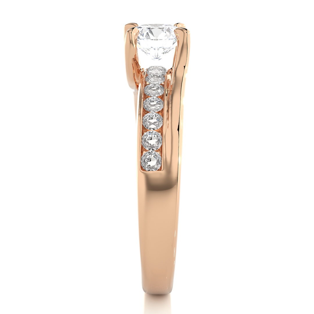 0.97 CTW Round Lab-Grown Diamond Twisted Engagement Ring with Claw & Channel Set E-F / VVS-VS