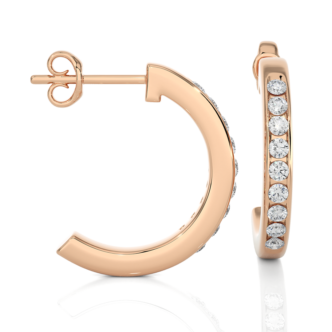 Round Lab Grown Diamond Half-Hoop Earrings 0.46 CTW – 18 Stones, 10K 14K 18K White Yellow Rose Gold, IGI Certified