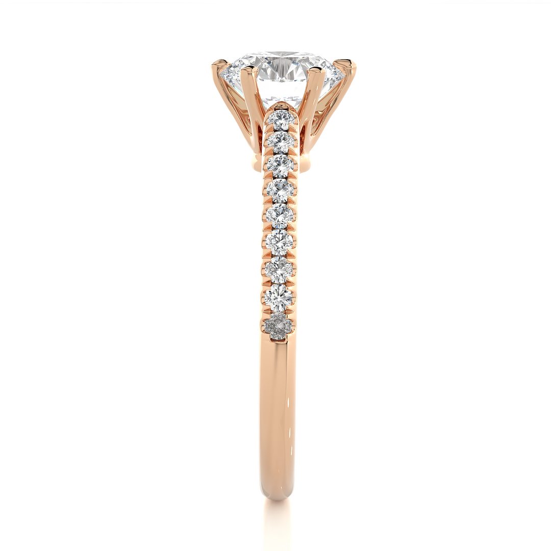 1.47 CTW Round Lab-Grown Diamond Engagement Ring with Six-Prong Center & Micropave Sides E-F / VVS-VS