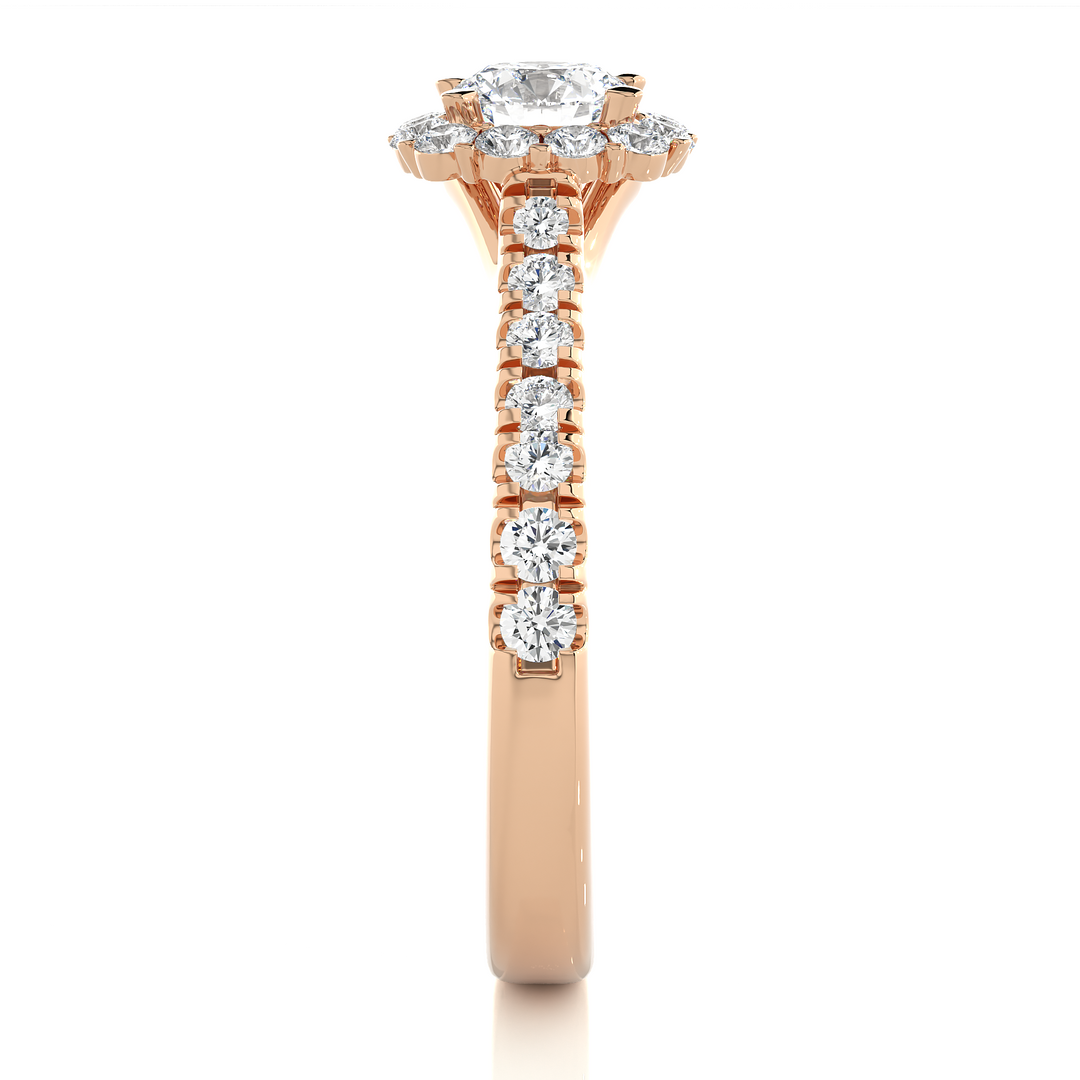 1.09 CT Round Cut Halo Lab Grown Diamond Ring | 27 Stone Design