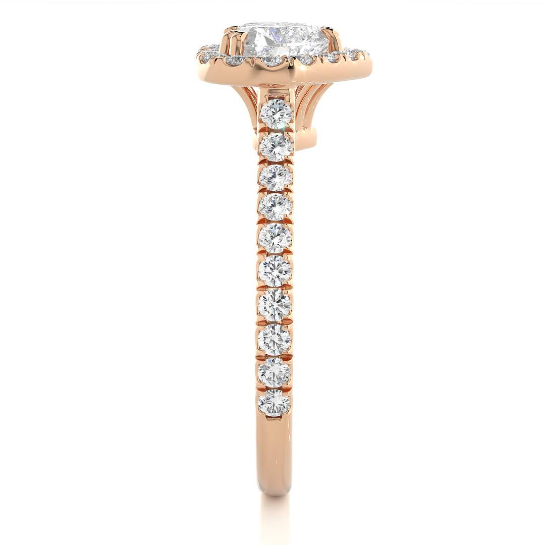 1.33 CT Heart Halo Lab Grown Diamond Ring with Round Side Stones