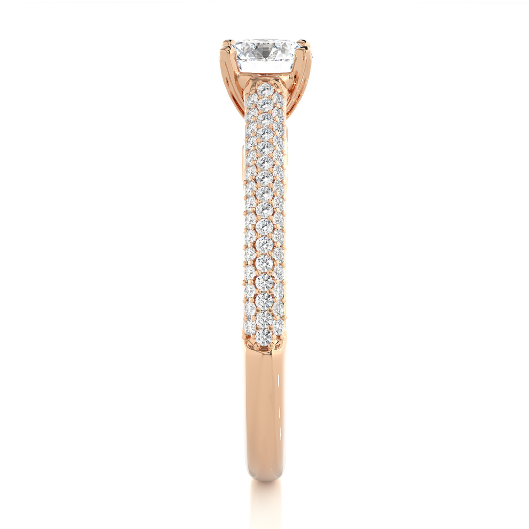 1 CTW Round Lab-Grown Diamond Engagement Ring with Three-Row Thin Pave Band E-F / VVS-VS