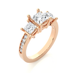 Load image into Gallery viewer, 2.19 CT Princess Cut Three Stone Lab Grown Diamond Ring with Round Side Stones | 13 Stone Gold Band
