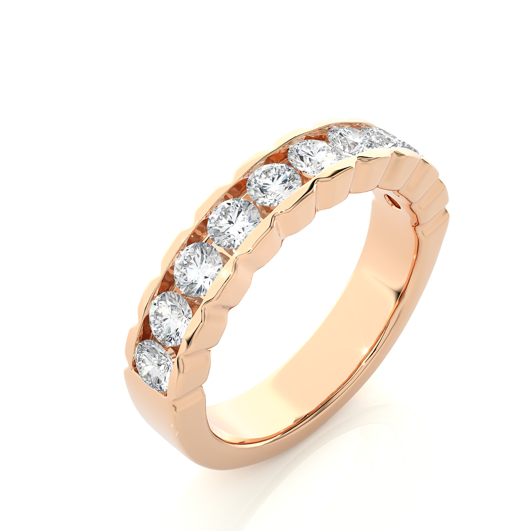 1.01 CT Round Cut Lab Grown Diamond Bold Channel Set Band  10 Stone IGI Certified