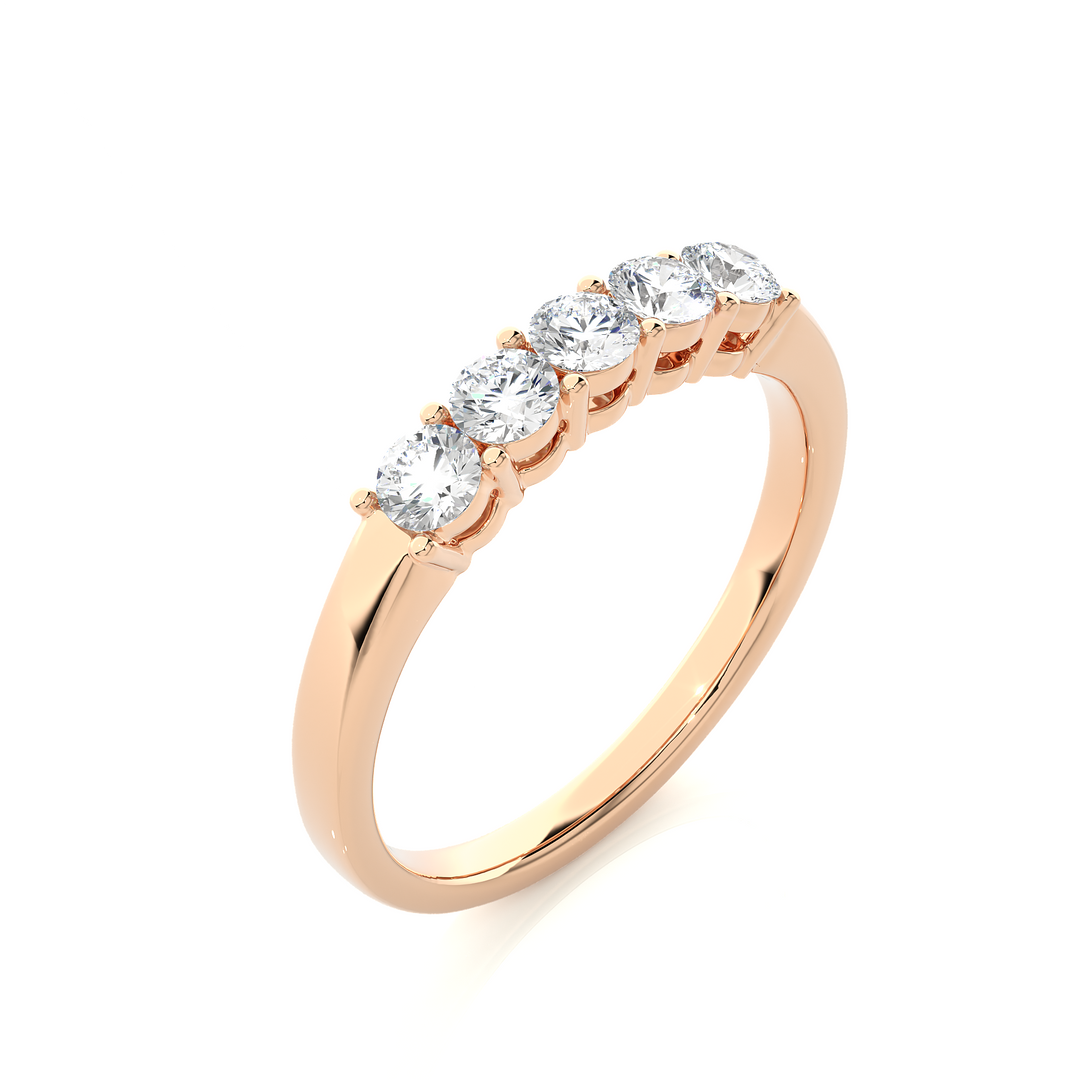 0.51 CT Round Cut Lab Grown Diamond Five Stone Prong Set Ring  IGI Certified