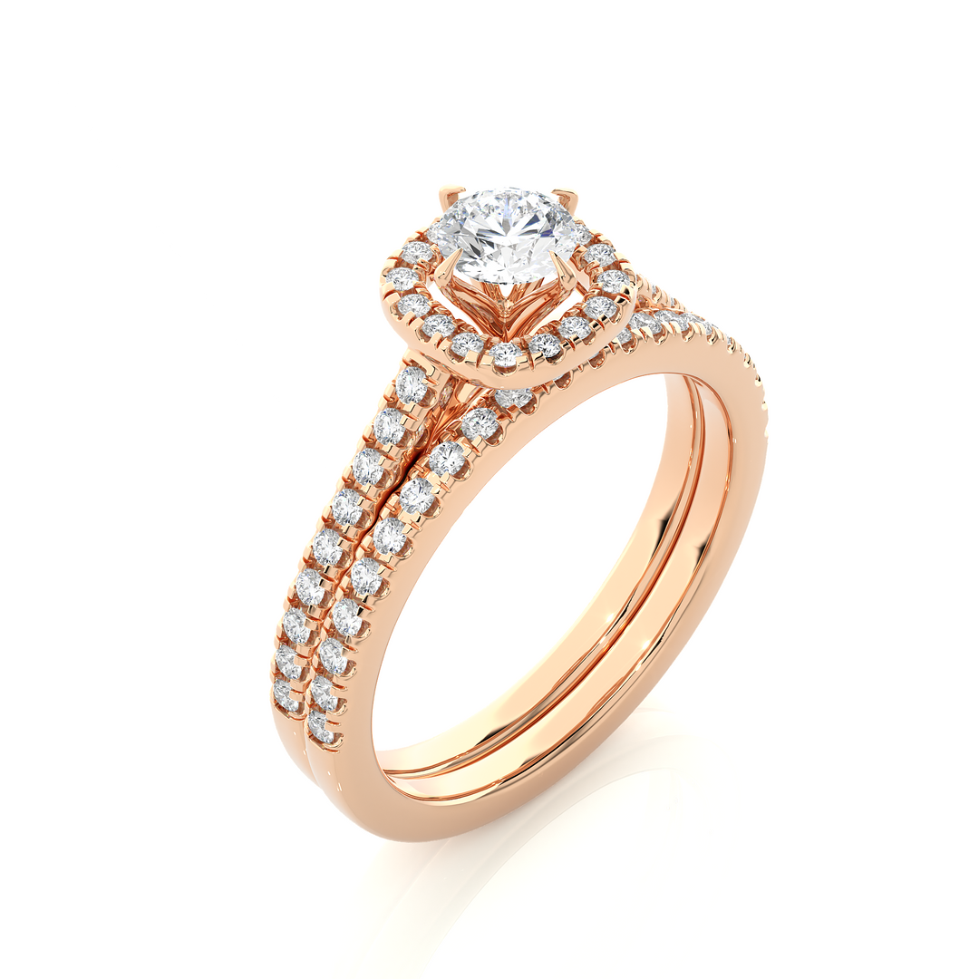 1.31 CT Round Diamond Halo Wedding Matching Band | 56 Stones
