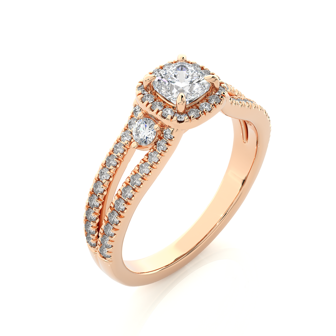 0.96 Carat Three Stone Cushion & Round Lab-Grown Diamond Ring | Micro Pavé Band