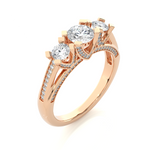 Load image into Gallery viewer, 1.20 Carat Three Stone Round Lab-Grown Diamond Ring | Pavé Side Stone Band
