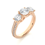 Load image into Gallery viewer, 2.23 CT Round Center with Round Side Lab Grown Diamond Three Stone Ring | 43 Stone Gold Band
