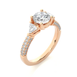Load image into Gallery viewer, 1.43 CT Round Center with Trillion &amp; Round Side Lab Grown Diamond Three Stone Ring | 43 Stone Gold Band
