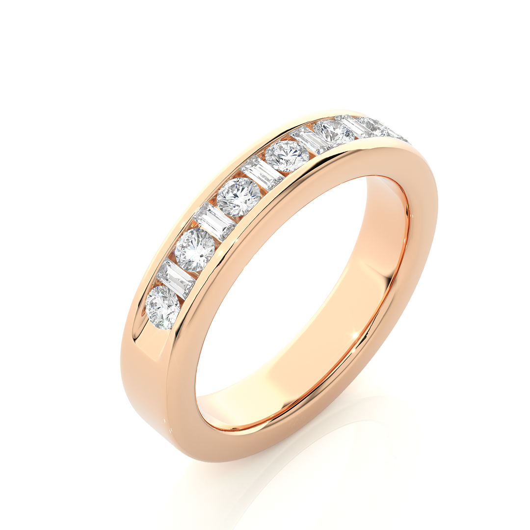 0.52 CT Baguette & Round Cut Lab Grown Diamond Channel Set Band  13 Stone IGI Certified
