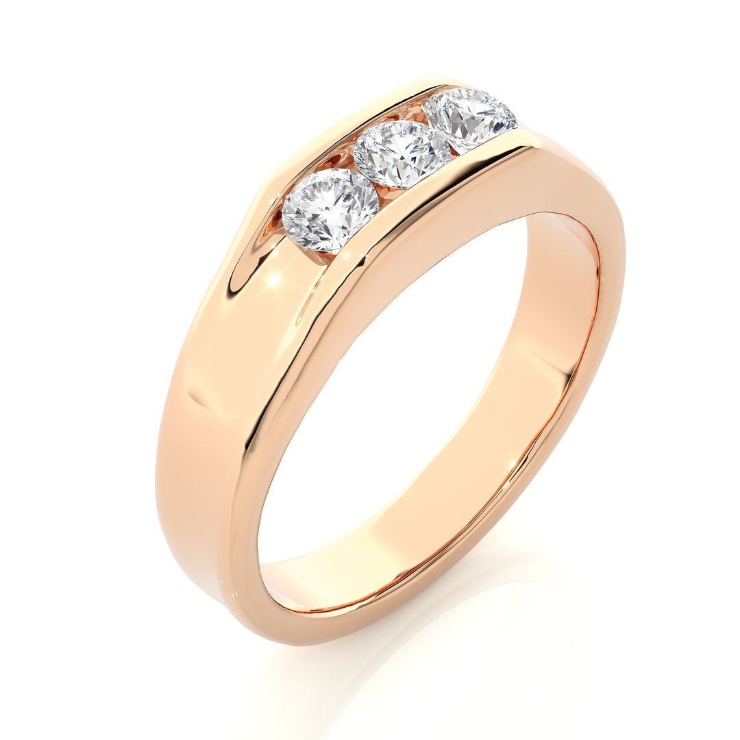0.52 CT Men’s Three Stone Lab Grown Diamond Ring | 3 Stone Gold Band