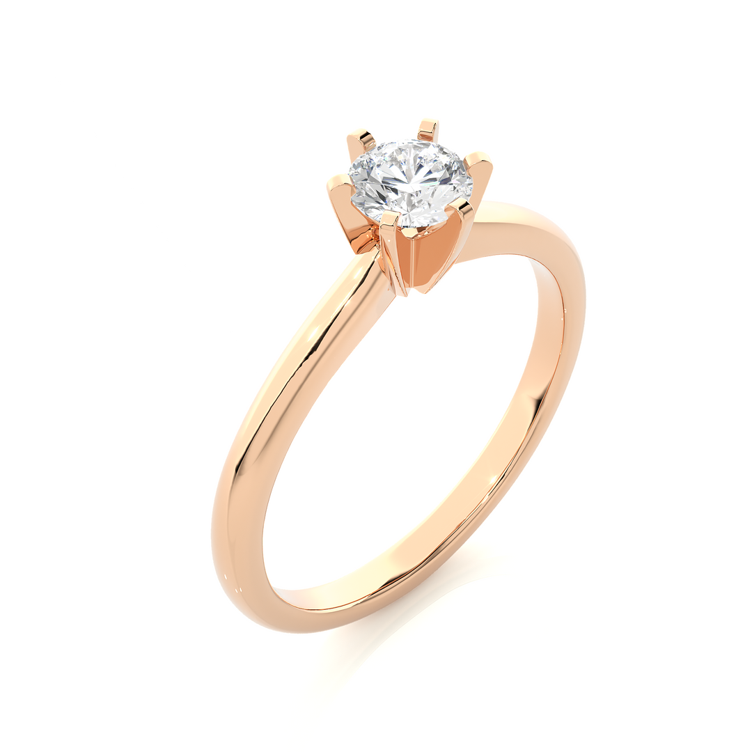 0.41 CT Round Lab Grown Diamond Solitaire Engagement Ring | Four Prong Gold Band