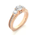 Load image into Gallery viewer, 1.70 CT Round Center with Round Side Lab Grown Diamond Three Stone Ring | 21 Stone Gold Band
