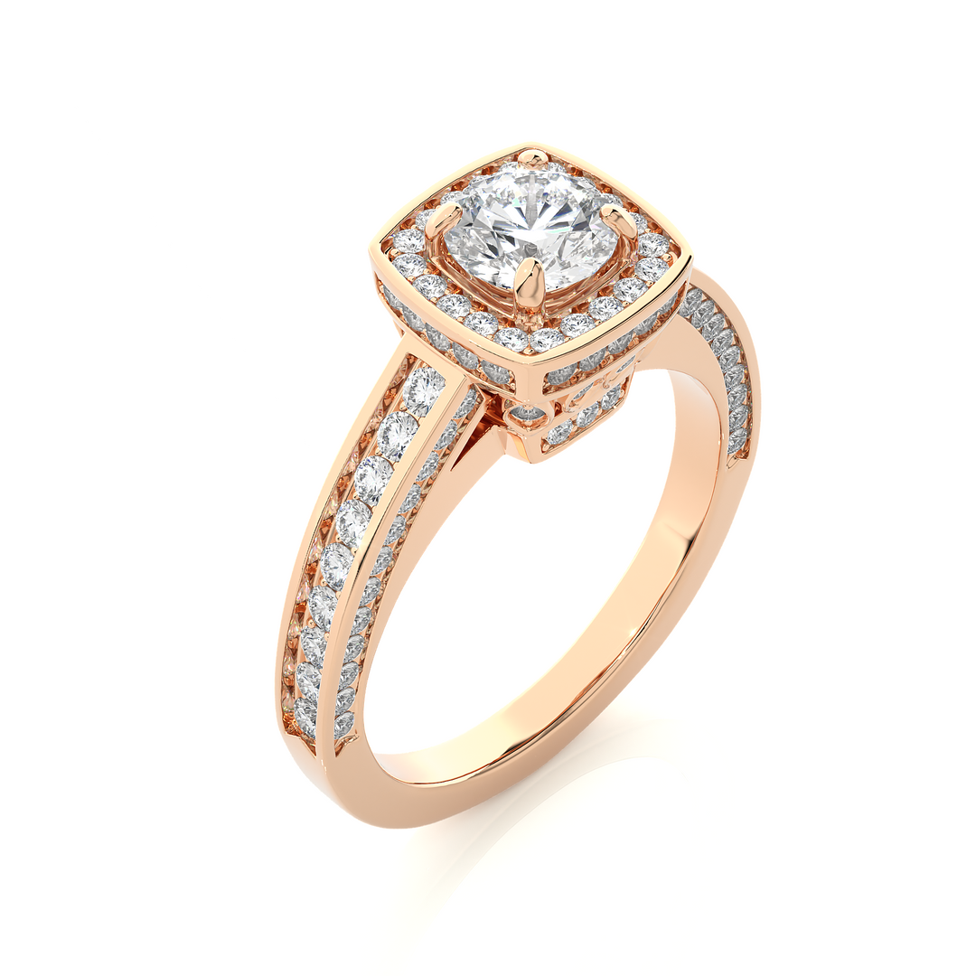 1.42 CT Round Diamond Halo Lab Grown Ring with 117 Stones