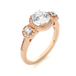 Load image into Gallery viewer, 1.43 CT Round Lab Grown Diamond Halo Ring with Milgrain &amp; Round Side Stones | 51 Stone Gold Band
