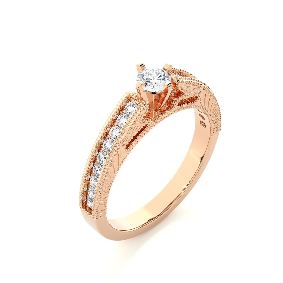 0.48 CTW Round Lab-Grown Diamond Engagement Ring with Milgrain Detailing E-F / VVS-VS