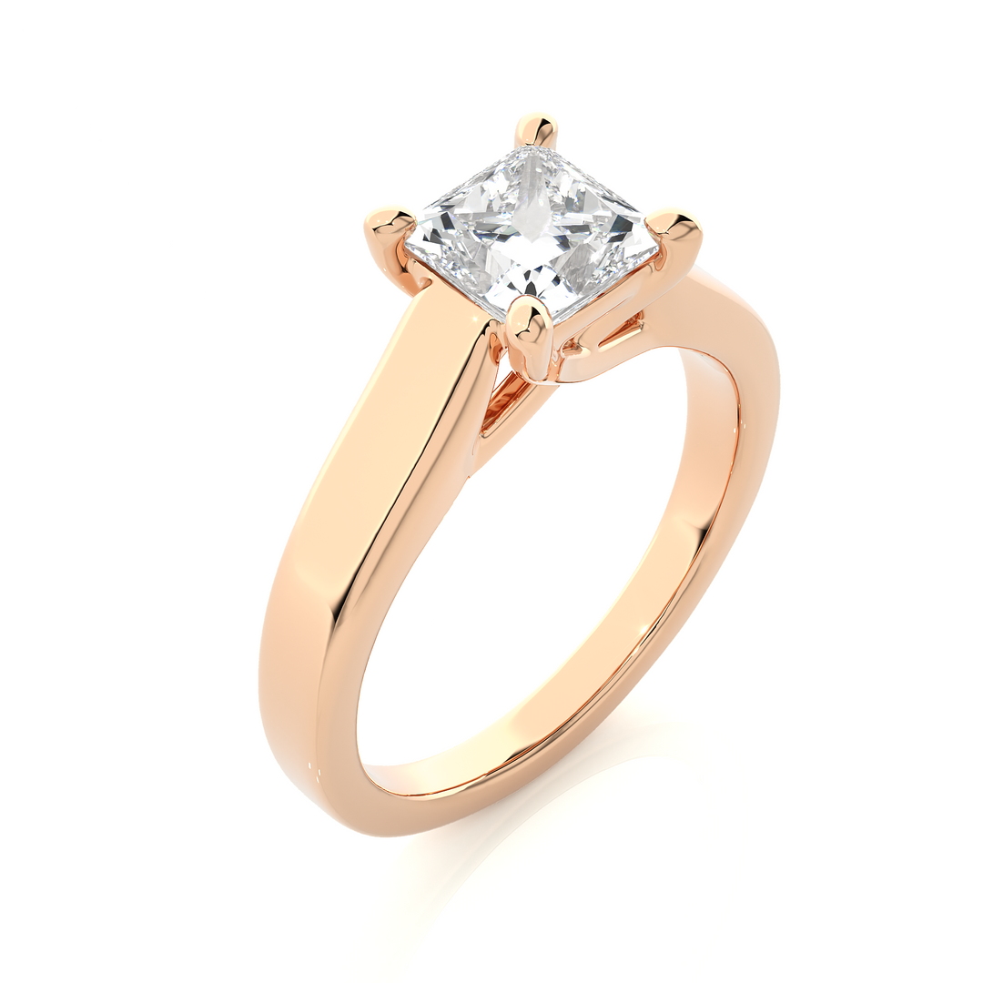 1.35 CT Princess Cut Lab Grown Diamond Engagement Ring | Bold 4 Stone Gold Band