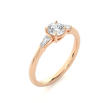 Load image into Gallery viewer, 0.93 CT Round Center with Tapered Baguette Side Lab Grown Diamond Three Stone Ring | 3 Stone Gold Band
