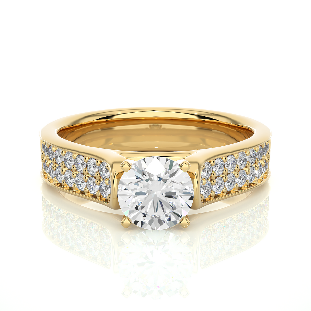 1.29 CTW Round Lab-Grown Diamond Engagement Ring with Two-Row Pave Set E-F / VVS-VS
