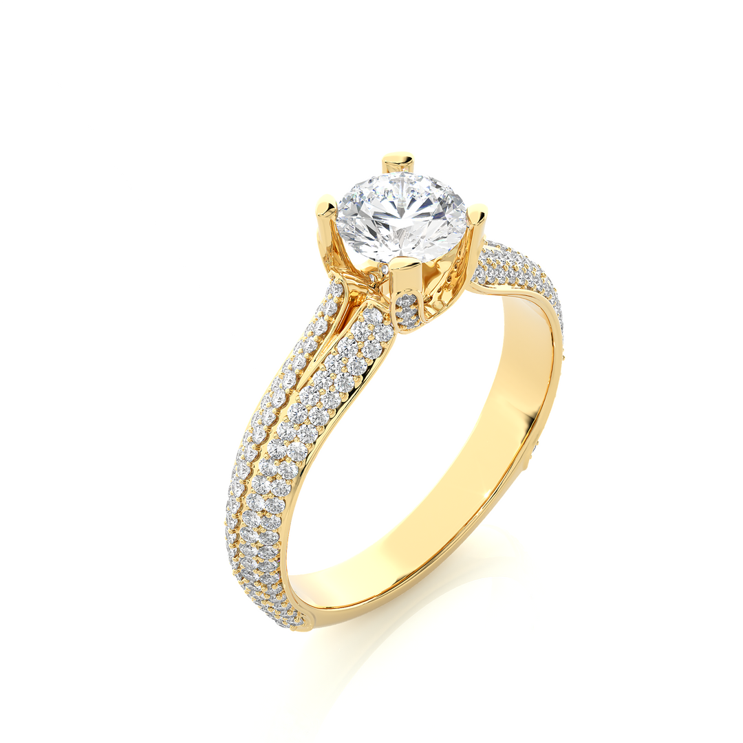 1.13 CTW Round Lab-Grown Diamond Engagement Ring with Four-Row Pave Set E-F / VVS-VS