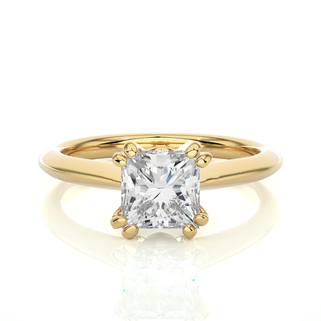 1.38 CT Princess or Round Lab Grown Diamond Engagement Ring | 4 Stone Gold Band