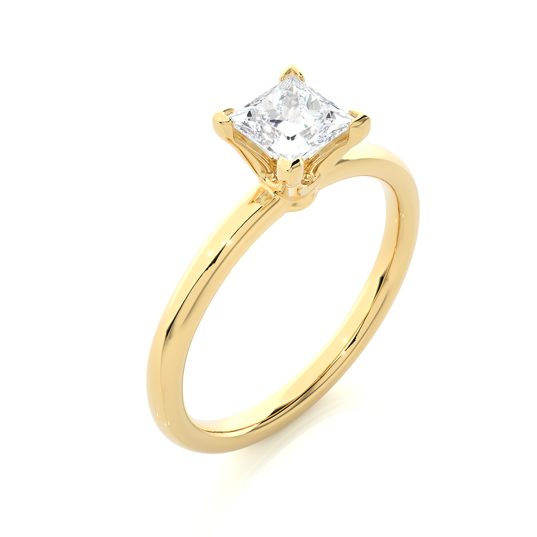 0.78 CT Princess Cut Lab Grown Diamond Solitaire Engagement Ring | Four Prong Gold Band