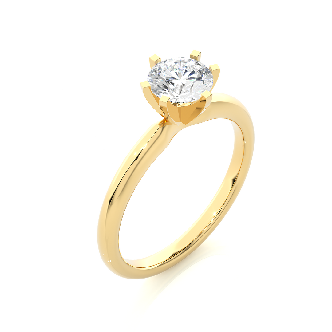 1.18 CT Round Lab Grown Diamond Solitaire Engagement Ring | Six Prong Gold Band