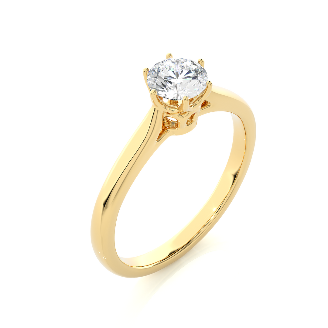0.53 CT Round Lab Grown Diamond Solitaire Engagement Ring | Six Prong Gold Band