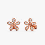 Load image into Gallery viewer, Leaf-Style Flower Lab-Grown Diamond Earrings 0.10 CTW – 20 Round Stones | 10K, 14K, 18K Gold | IGI Certified
