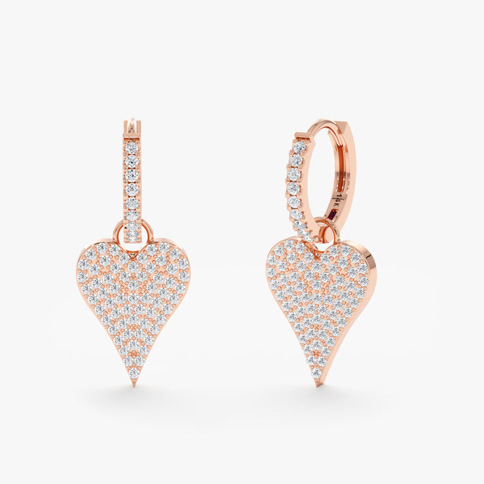 Heart-Shaped Dangle Huggie Hoop Earrings 1.22 CTW – 122 Round Lab-Grown Diamonds | 10K, 14K, 18K Gold | IGI Certified